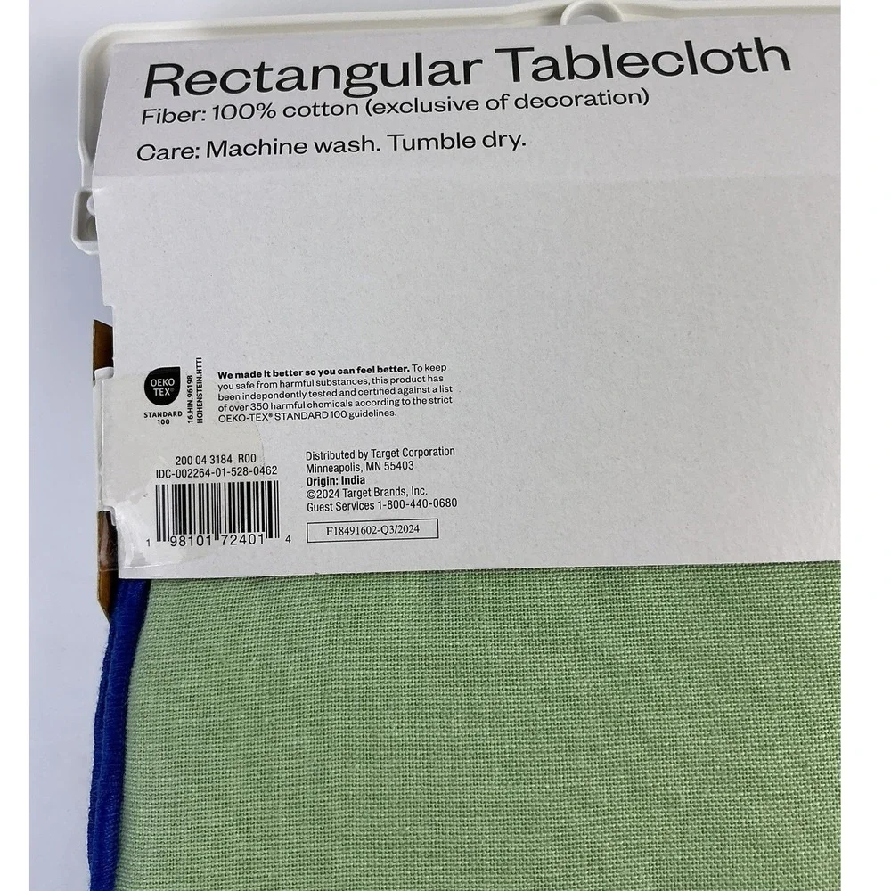 Room‎ Essentials Green Rectangular Tablecloth 60 x 104 Cotton Seats 8–10